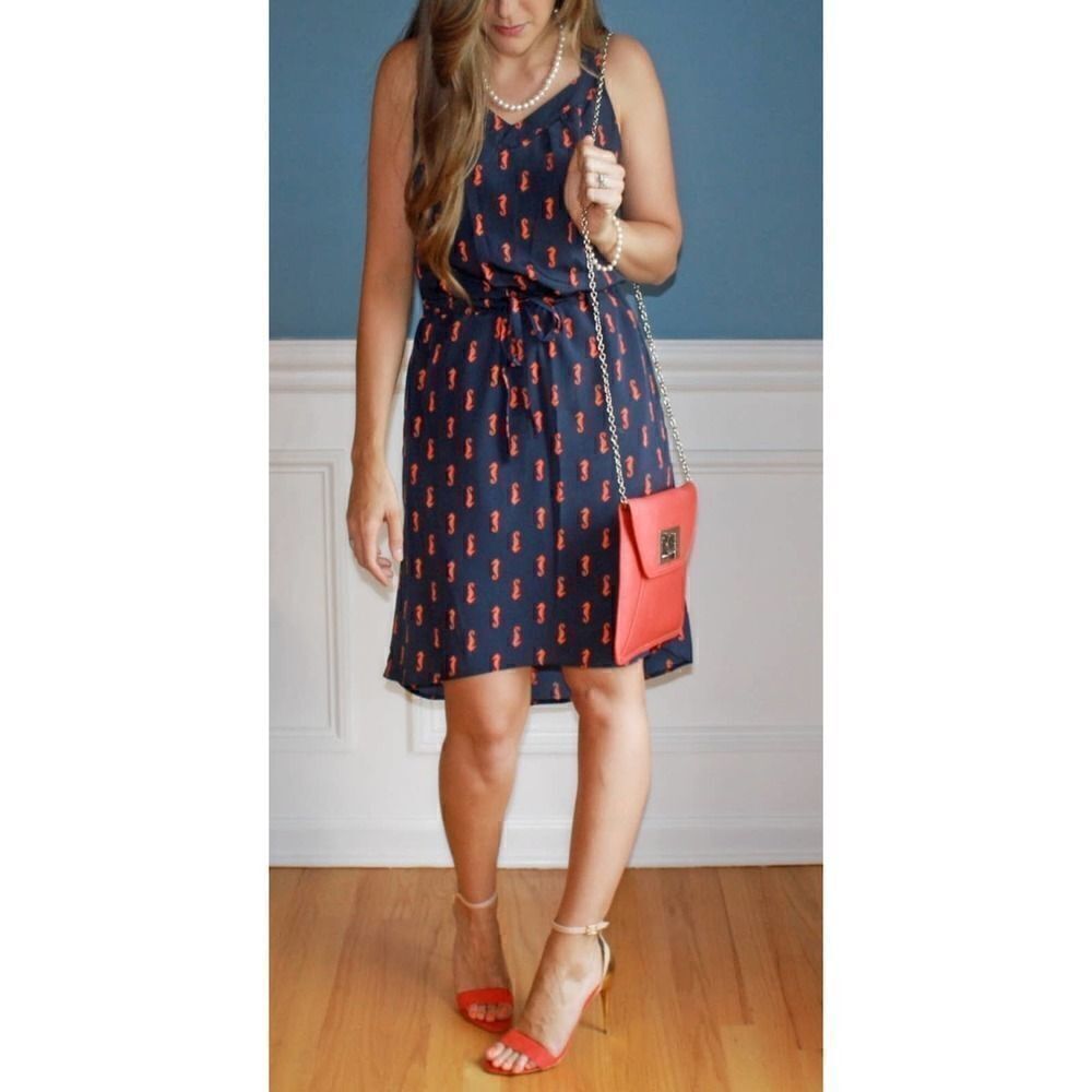 Merona navy seahorse print dress sz S